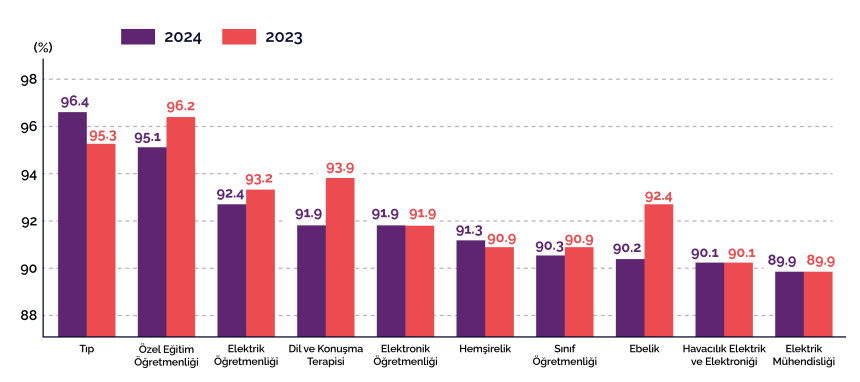 Kaynak: TÜİK, Yüksek Öğretim İstihdam Göstergeleri 2024.